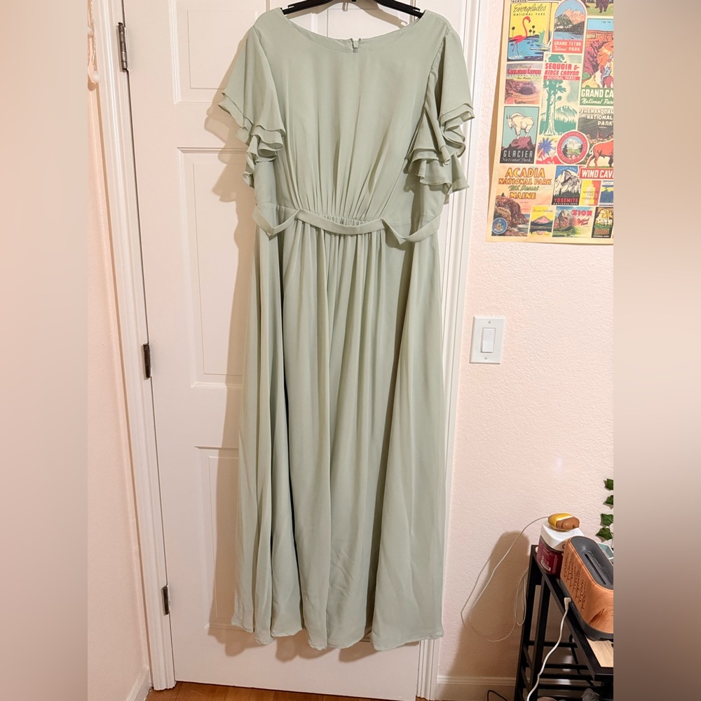 JJs House Celadon Green Maxi Dress with Ruffle Sleeves